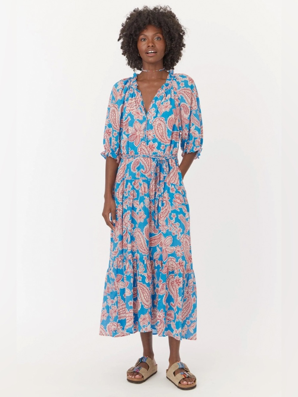 Xirena Lyta Dress Capri Blue Paisley Floral Cotton Maxi Dress Size Small